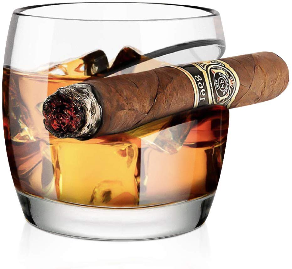 Rebatee Cigar Glass, Whiskey Glass, Cigar Rest Holder