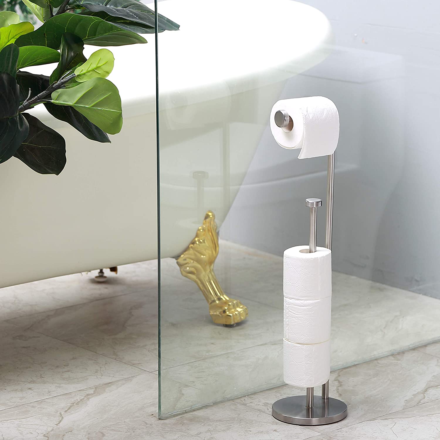 Rebatee - Free Standing Toilet Paper Holder Stand with Storage Reserve